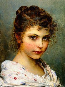 Young girl with curly hair a Eugen von Blaas