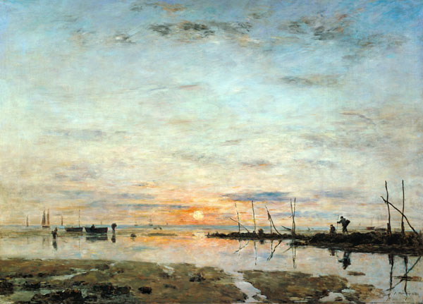 Le Havre, coucher de soleil a mer basse a Eugène Boudin