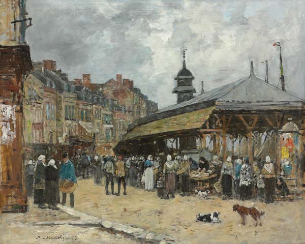 Markt in Trouville a Eugène Boudin