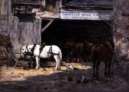 Horses for Hire in a Yard a Eugène Boudin