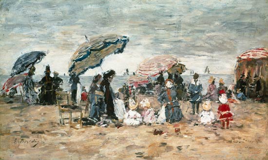 Parasols on the Beach, Trouville a Eugène Boudin
