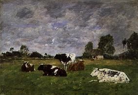 Cattles on the pasture a Eugène Boudin