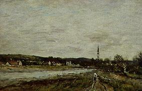 Town at a river. a Eugène Boudin