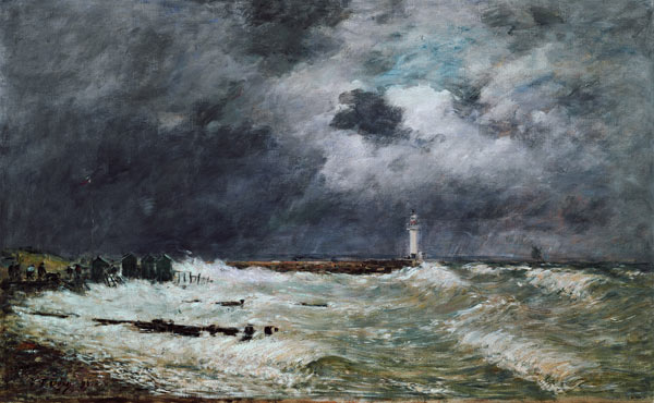 Storm at the coast with Le Havre a Eugène Boudin