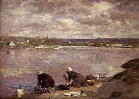 Laundry grooves on the bank of the river Touques a Eugène Boudin
