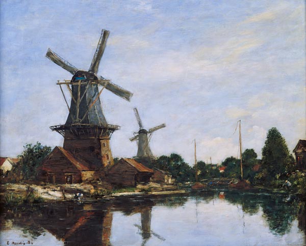 Dutch Windmills, 1884 (oil on canvas) a Eugène Boudin