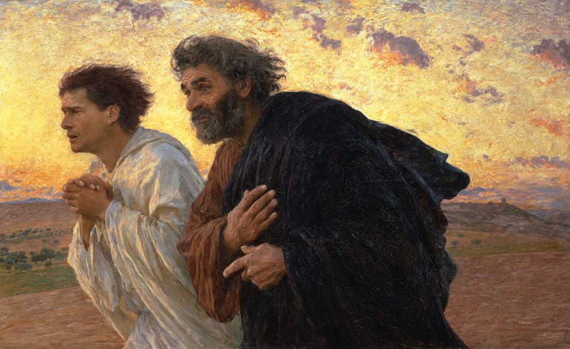 Il mattino della risurrezione i discepoli Pietro e Giovanni sulla strada della tomba a Eugène Burnand