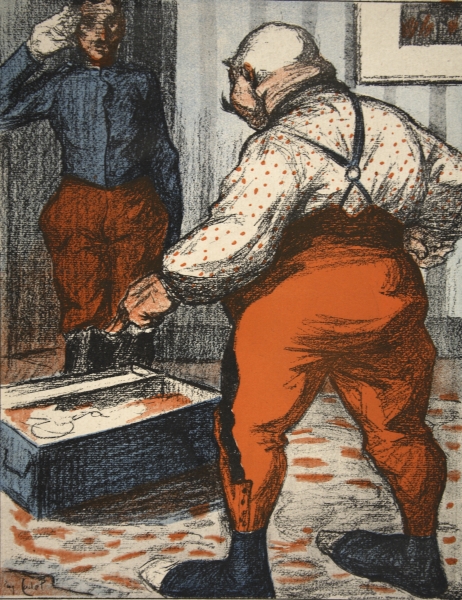 A civil servant overseeing the arrangement of his underwear, illustration from ''L''assiette au Beur a Eugene Cadel