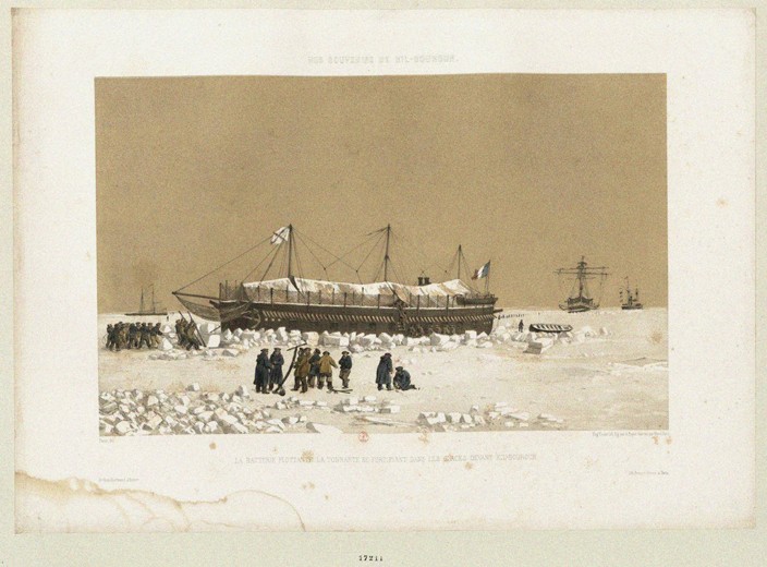 The floating battery "Tonnante" in the Ice near Kinburn a Eugène Ciceri