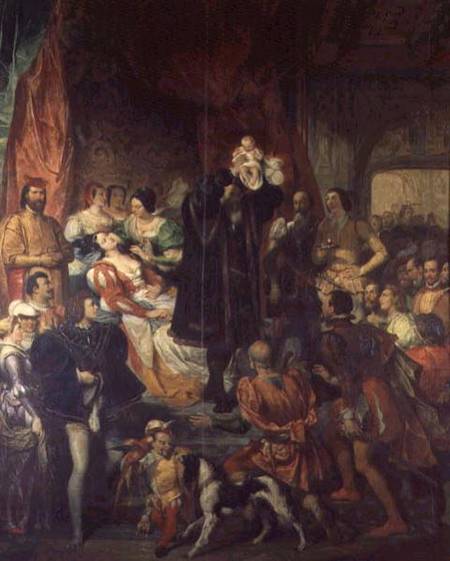 The Birth of Henri IV (1553-1610) at the castle of Pau, 13th December 1553 a Eugène Devéria