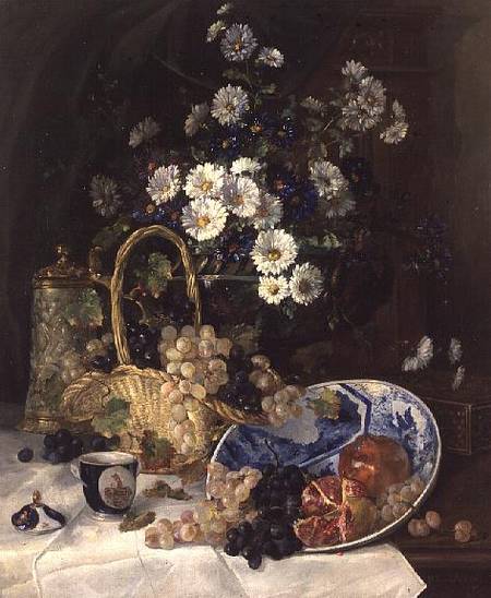 Still life with Flowers and Fruit a Eugene Henri Cauchois