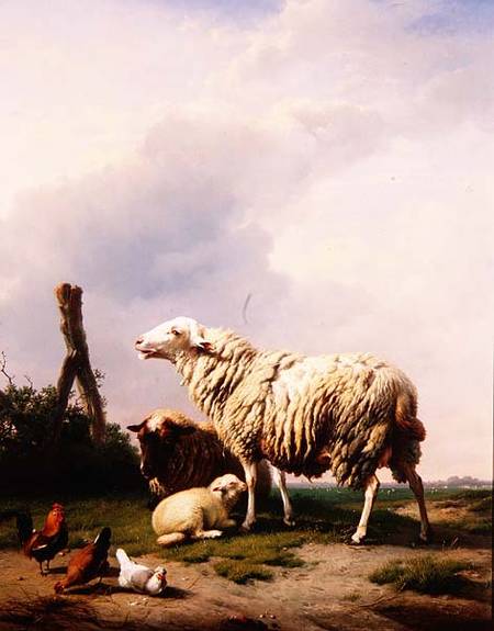 Sheep and Poultry in a Landscape a Eugène Joseph Verboeckhoven