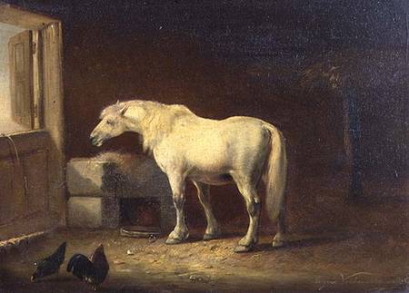 White horse in a stable (panel) a Eugène Joseph Verboeckhoven