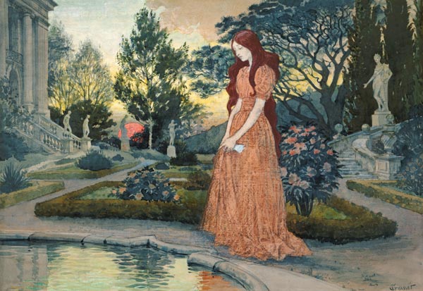 Young woman in a garden a Eugène Samuel Grasset