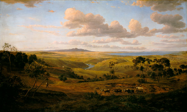 Countryside at Geelong (Australia) with ox carts a Eugene von Guerard
