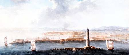 A View of a Port from the Sea, probably Livorno (pen, brown a Scuola Europea