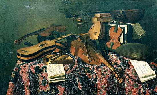 Still life with musical instruments a Evaristo Baschenis