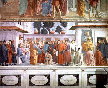 The Raising of the Son of Theophilus, the King of Antioch, and St. Peter Enthroned as First Bishop o a F. Masaccio