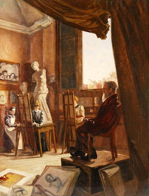 The Art Class (oil on canvas) a F.A. Howard