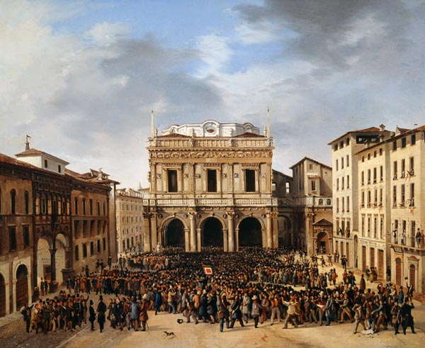 The People of Brescia gathered in the Piazza della Loggia 23rd March 1849 a Faustino Joli