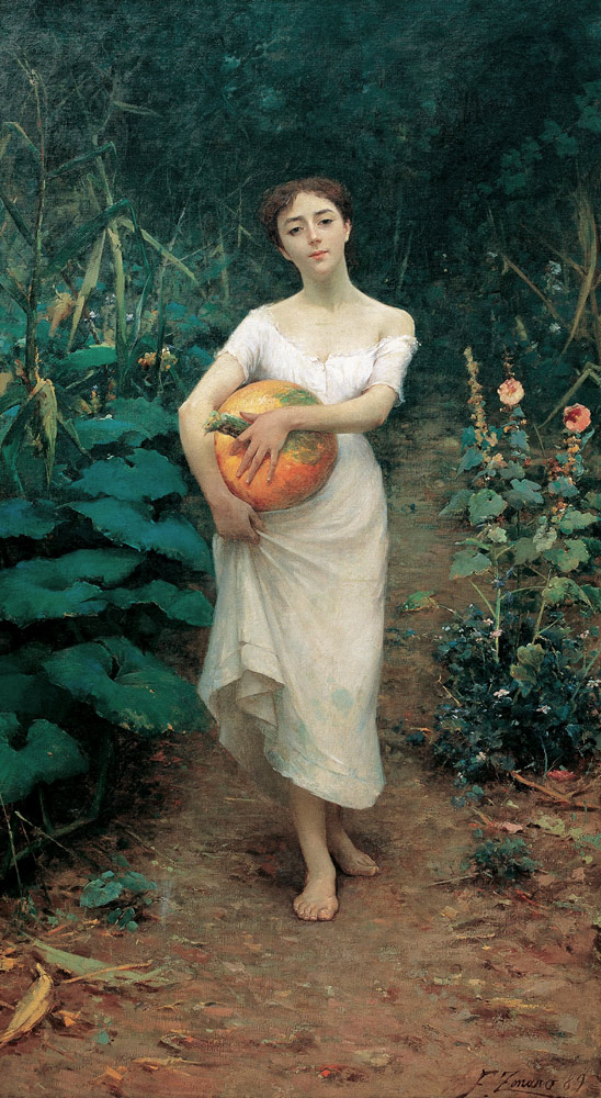 Young Girl Carrying a Pumpkin a Fausto Zonaro