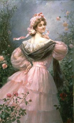 Elegant woman in a rose garden