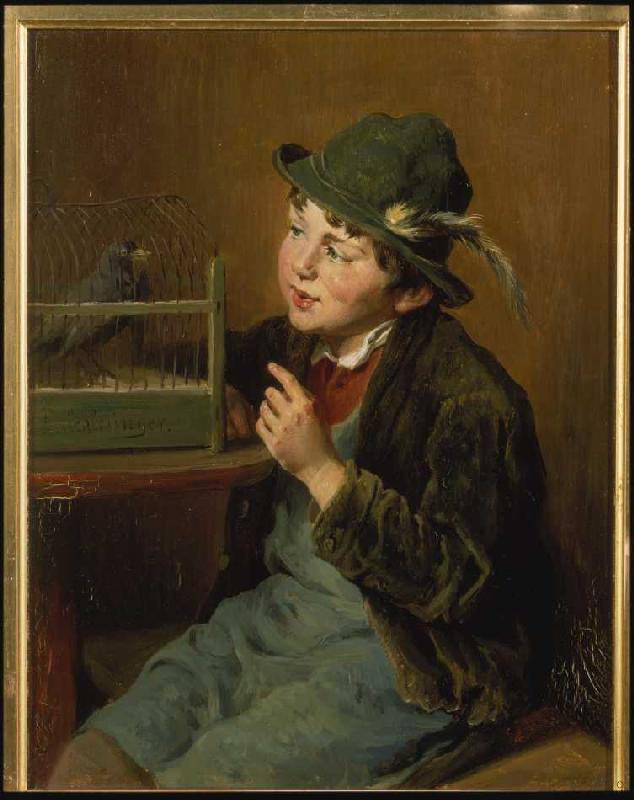 Country lad with bird cage a Felix Schlesinger