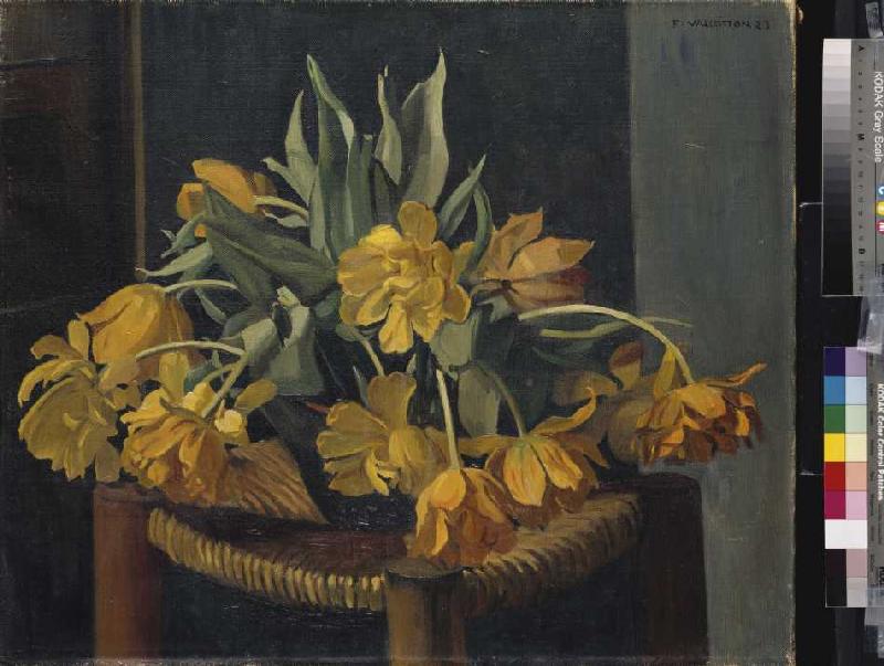 Gelbe Tulpen auf einem Korbstuhl a Felix Vallotton