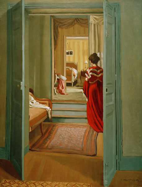 F.Vallotton / Interior with woman in red a Felix Vallotton
