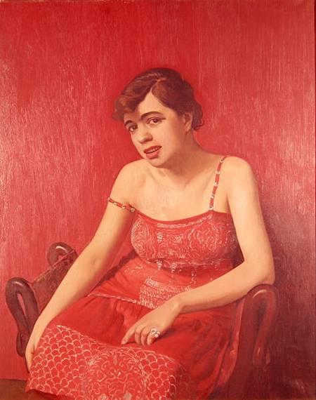 Romanian Woman in a Red Dress a Felix Vallotton