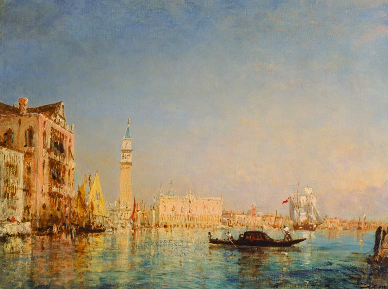 Venedig mit Gondel und Blick zum Markusplatz. a Felix Ziem