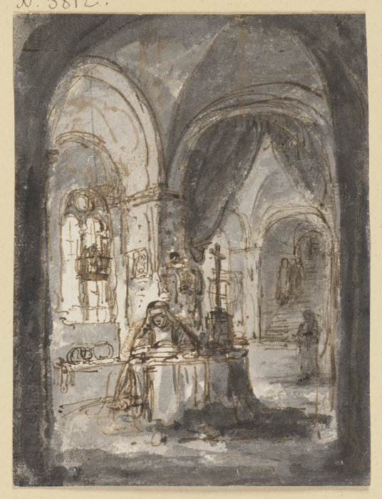 Eine Nonne sitzt in einer Kirche am Altar a Ferdinand Bol