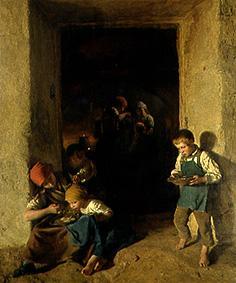 Children get her breakfast. a Ferdinand Georg Waldmüller