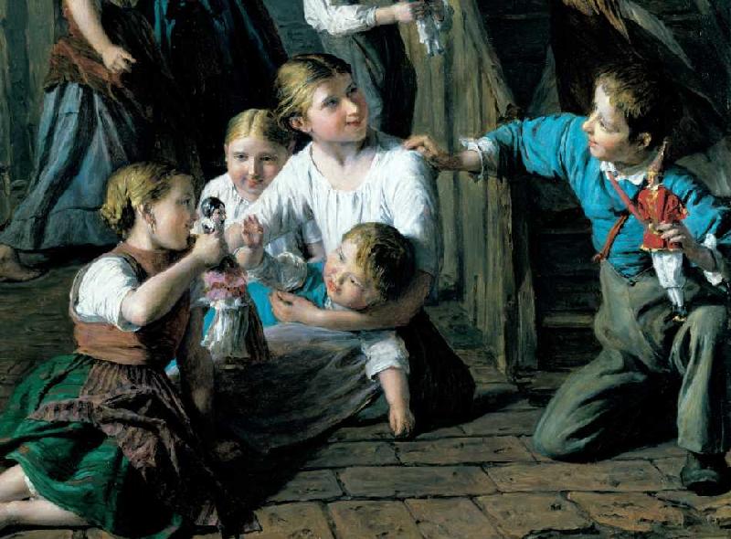 Kinder, mit Puppen spielend. 1864. Detail a Ferdinand Georg Waldmüller
