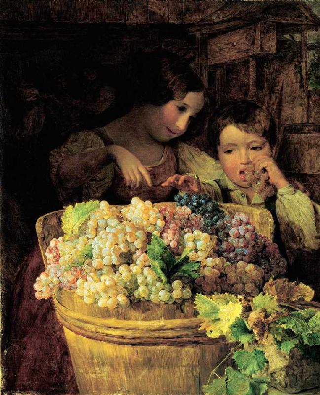 Two children at a vat filled with grapes a Ferdinand Georg Waldmüller