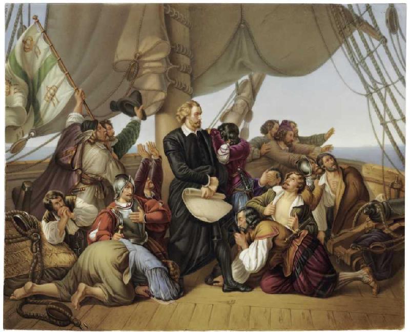 Christopher Kolumbus auf seinem Schiff. a Ferdinand Hodler