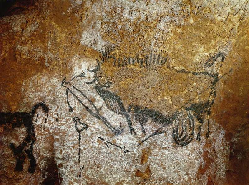 Höhle von Lascaux 17000 v. Chr. Verwundeter Bison (Länge 110 cm), ausgestreckter Mensch und Stange m a Ferdinand Hodler