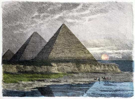 The Pyramids of Giza, from a series of the 'Seven Wonders of the World' published in 'Munchener Bild a Ferdinand Knab