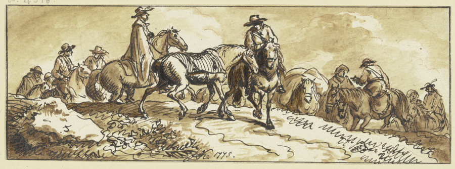 Gruppen von Reitern, einige mit Handpferden a Ferdinand Kobell