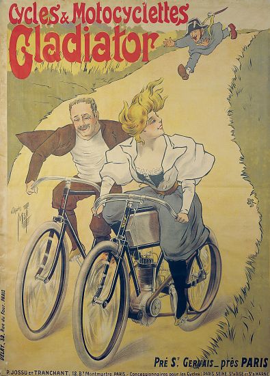 Poster advertising Gladiator bicycles and motorcycles a Ferdinand Misti-Mifliez