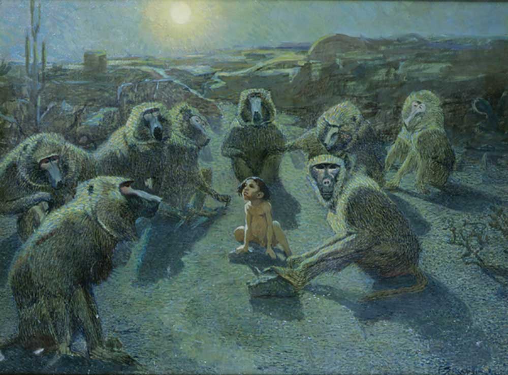 Mowgli Captured by Monkeys (oil & ink on canvas) a Ferdinand Schebek