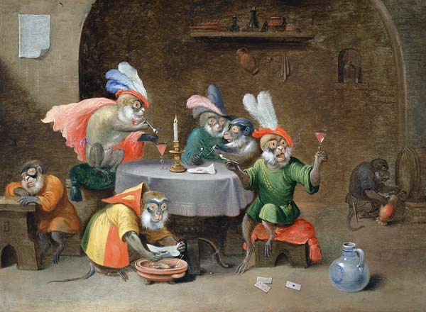 A Tavern Interior with Monkeys drinking and smoking a Ferdinand van Kessel