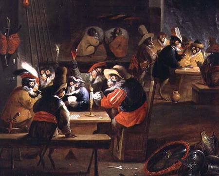 Monkeys in a Tavern, detail of the card game a Ferdinand van Kessel