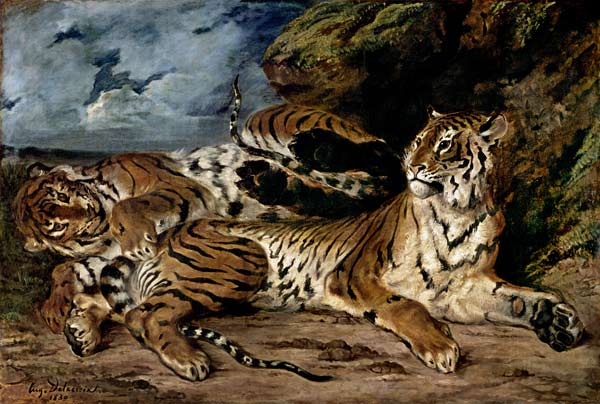 A young tiger plays with his mother a Ferdinand Victor Eugène Delacroix