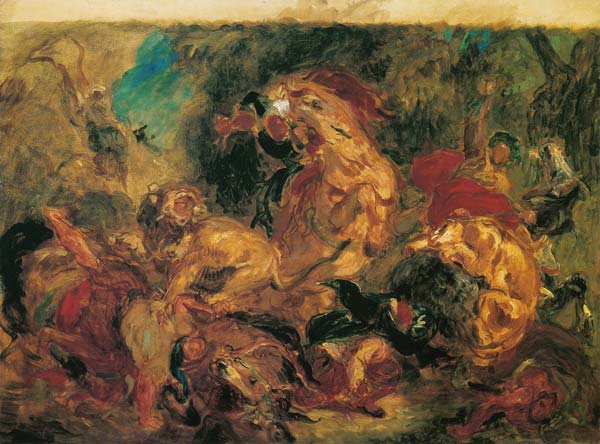 Lion hunting (draftdesign) a Ferdinand Victor Eugène Delacroix