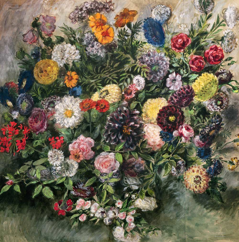 Bouquet of Flowers (w/c, gouache & pastel on a Ferdinand Victor Eugène Delacroix