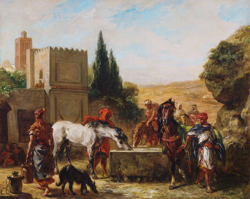 Horses at a Fountain a Ferdinand Victor Eugène Delacroix