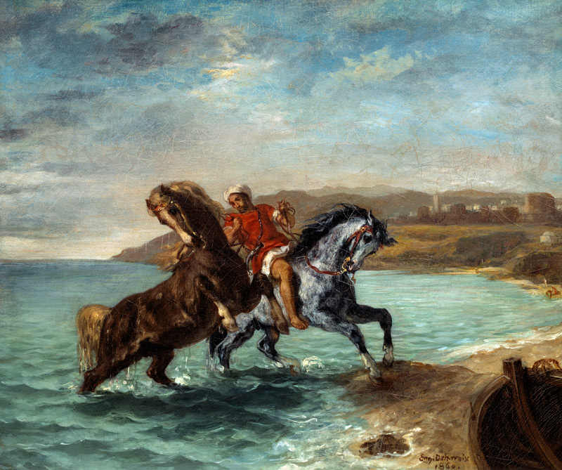 Two horses get out of the sea a Ferdinand Victor Eugène Delacroix