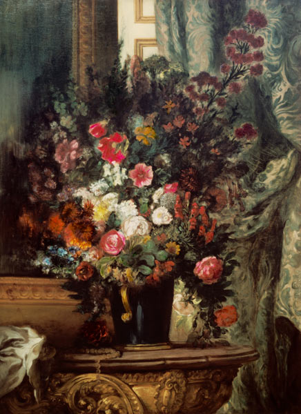 Vase with flowers on a console a Ferdinand Victor Eugène Delacroix