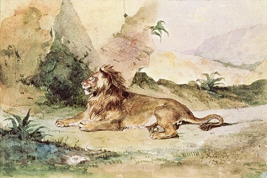 A Lion in the Desert a Ferdinand Victor Eugène Delacroix